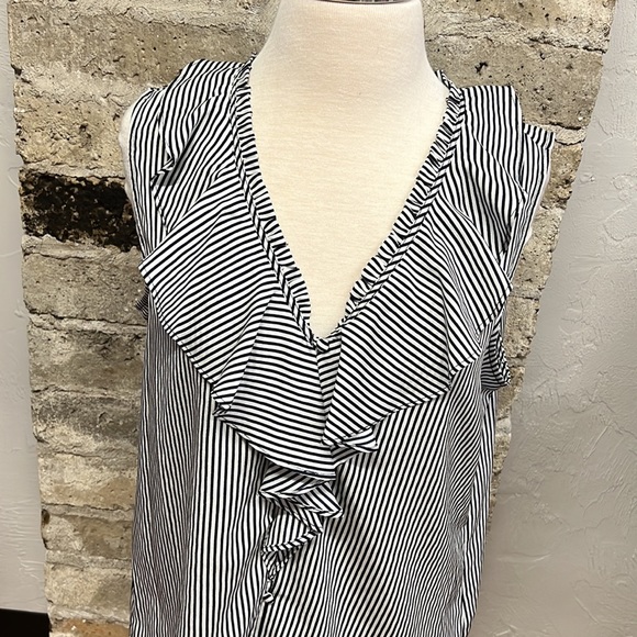 Karl Lagerfeld Paris Navy and White Striped Sleeveless Blouse size Medium - Picture 2 of 16